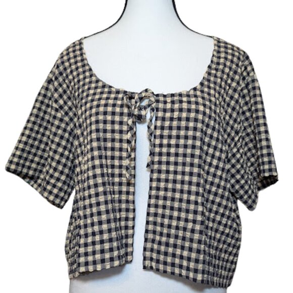Vrg Grl Tops - VRG GRL black-and-cream gingham tie-front boxy blouse, Size S